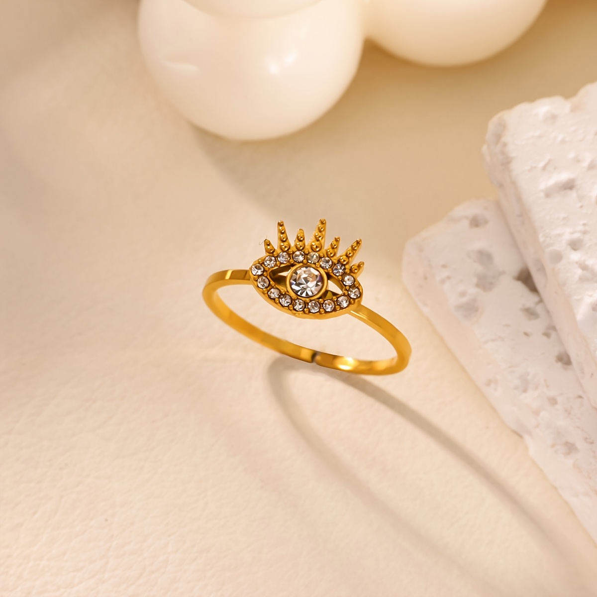 Stainless Steel Evil Eye Open Ring, Ethnic Style Jewelry